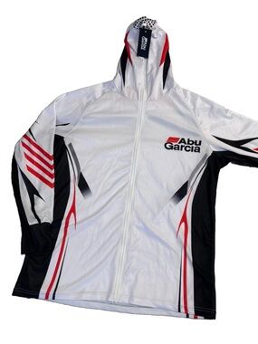 Abu Garcia Tournament Fishing Hooded Jersey Full Zip Jacket XXL White Red Black